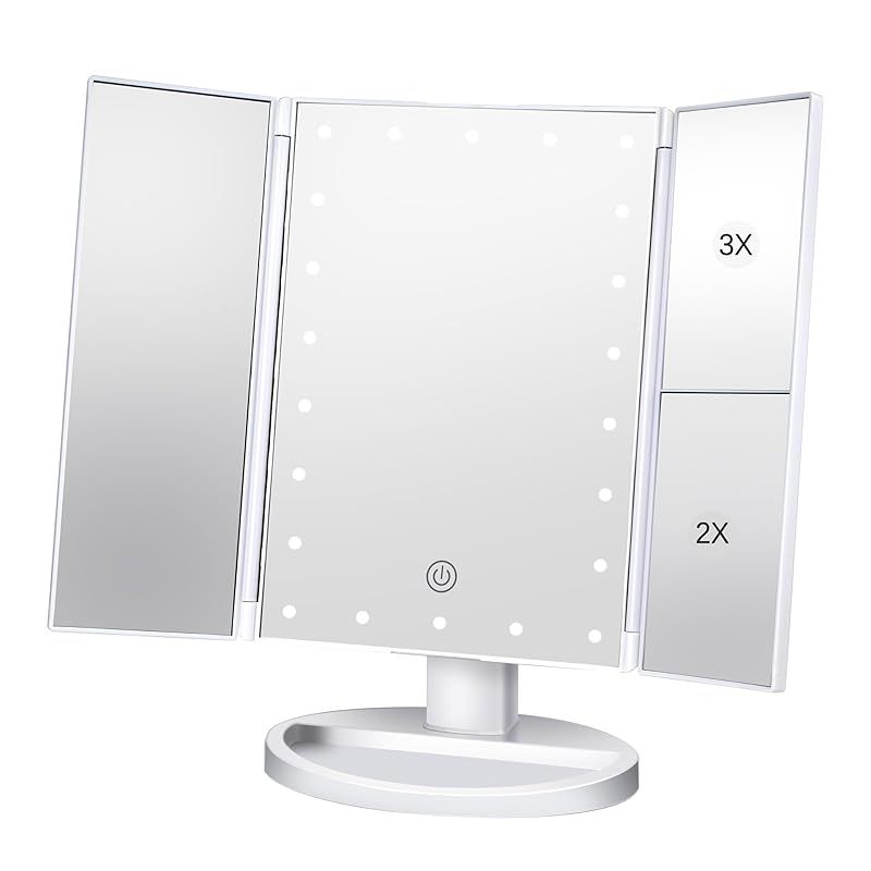 Vidafelic 化粧鏡 卓上 化粧ミラー 鏡 21個LED 拡大鏡 2/3倍 明るさ調節可能 180回転 単4電池u0026USB 2WAY給電 三面鏡 卓上 女優ミラー 1