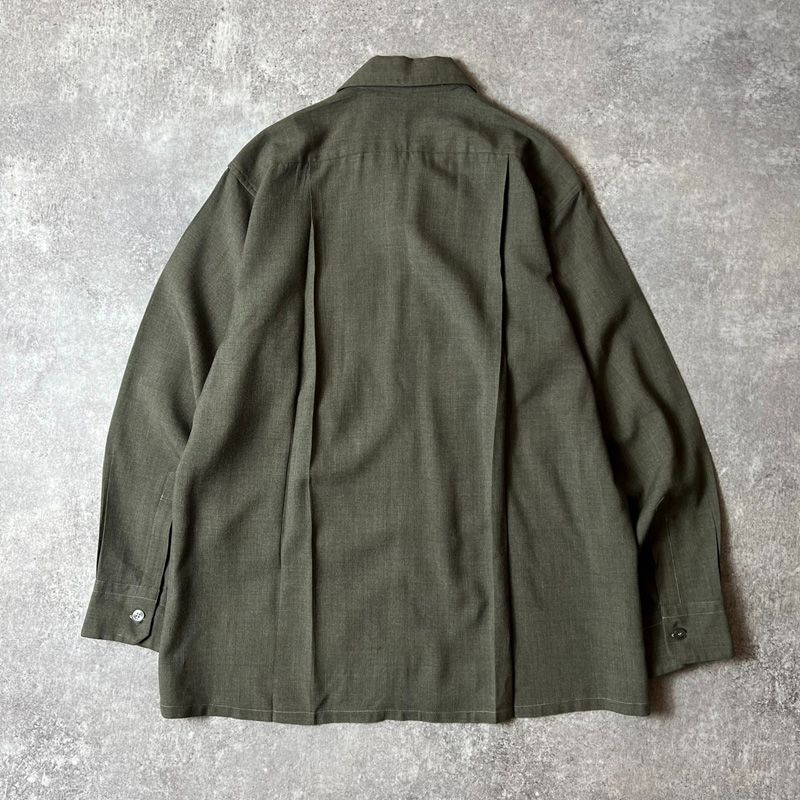 50s 60s 三菱 MITSUBISHI 無地 長袖 レーヨン ボンネル オープンカラー