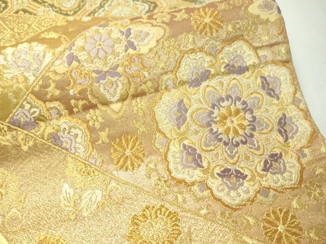 ✨珍品✨金唐革・切り篏め夏帯 平和屋着物▽六通柄袋帯 唐織 切嵌更紗唐草文 金銀糸 やまと誂製