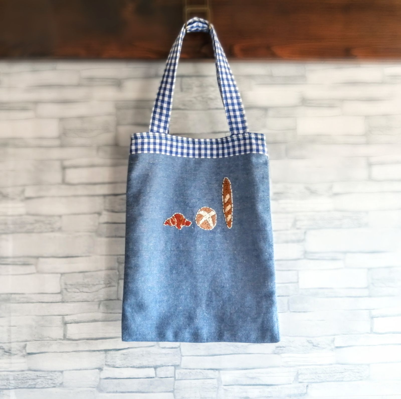 刺繍】3種類のパン トートバッグ 手提げ デニム 小さい