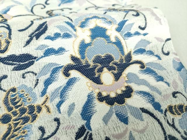 平和屋着物○世界的友禅作家 千地泰弘 九寸名古屋帯 更紗花文 金糸