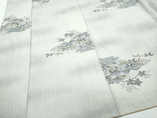平和屋着物○小千谷紬 モロ入り 100亀甲 風景舞葉文 正絹 逸品 未使用  