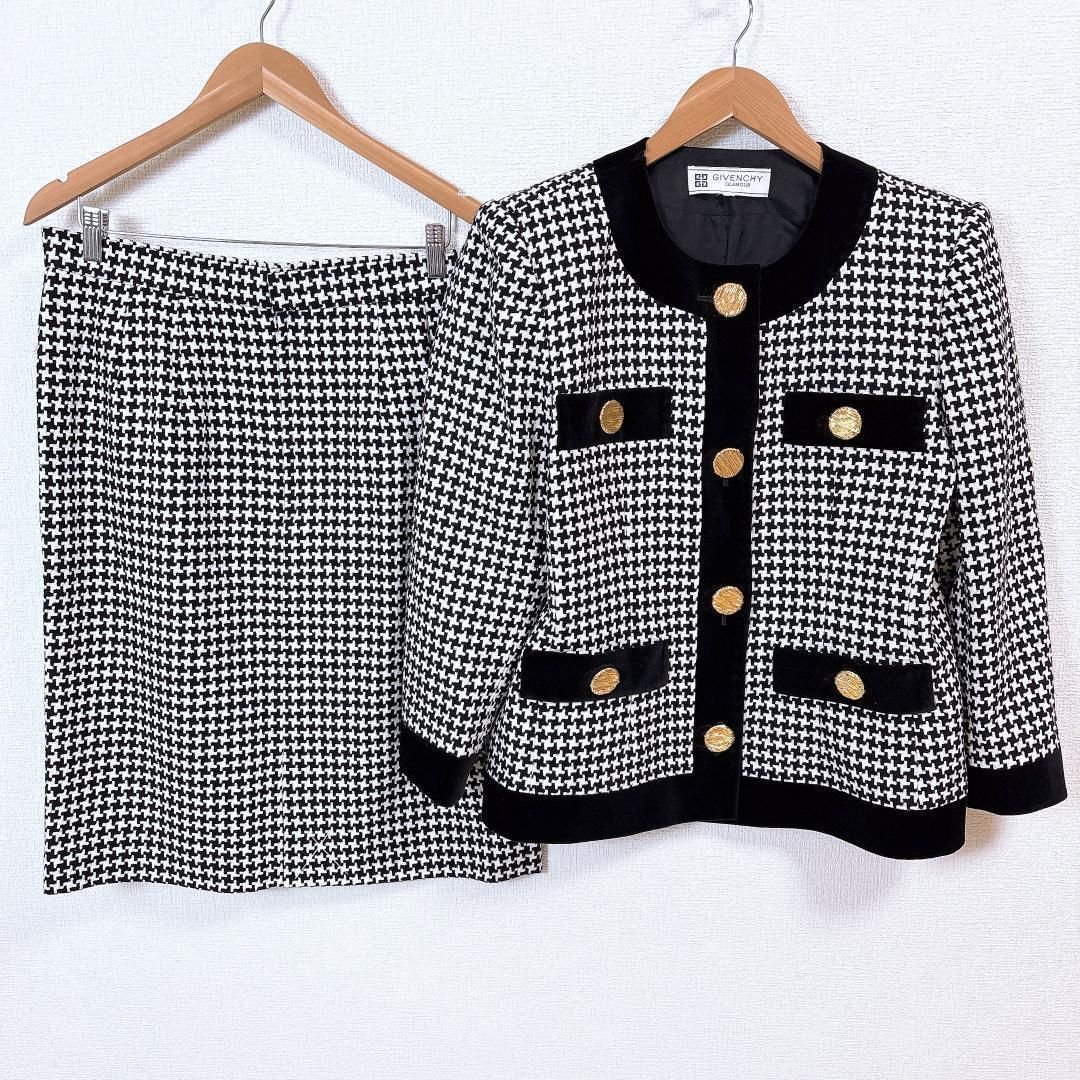 ジバンシィ スーツ スカートセットアップ 金ボタン 15 千鳥格子 黒×白