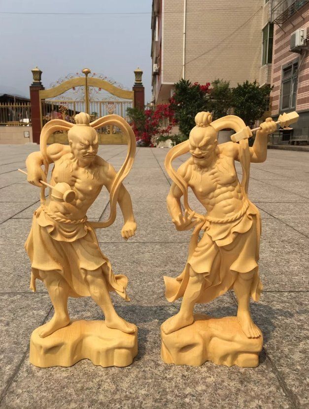 仏教美術 金剛力士像（阿形　吽形）仁王像 極上品 檜木 彫刻 災難除去 木彫仏像 lUof164
