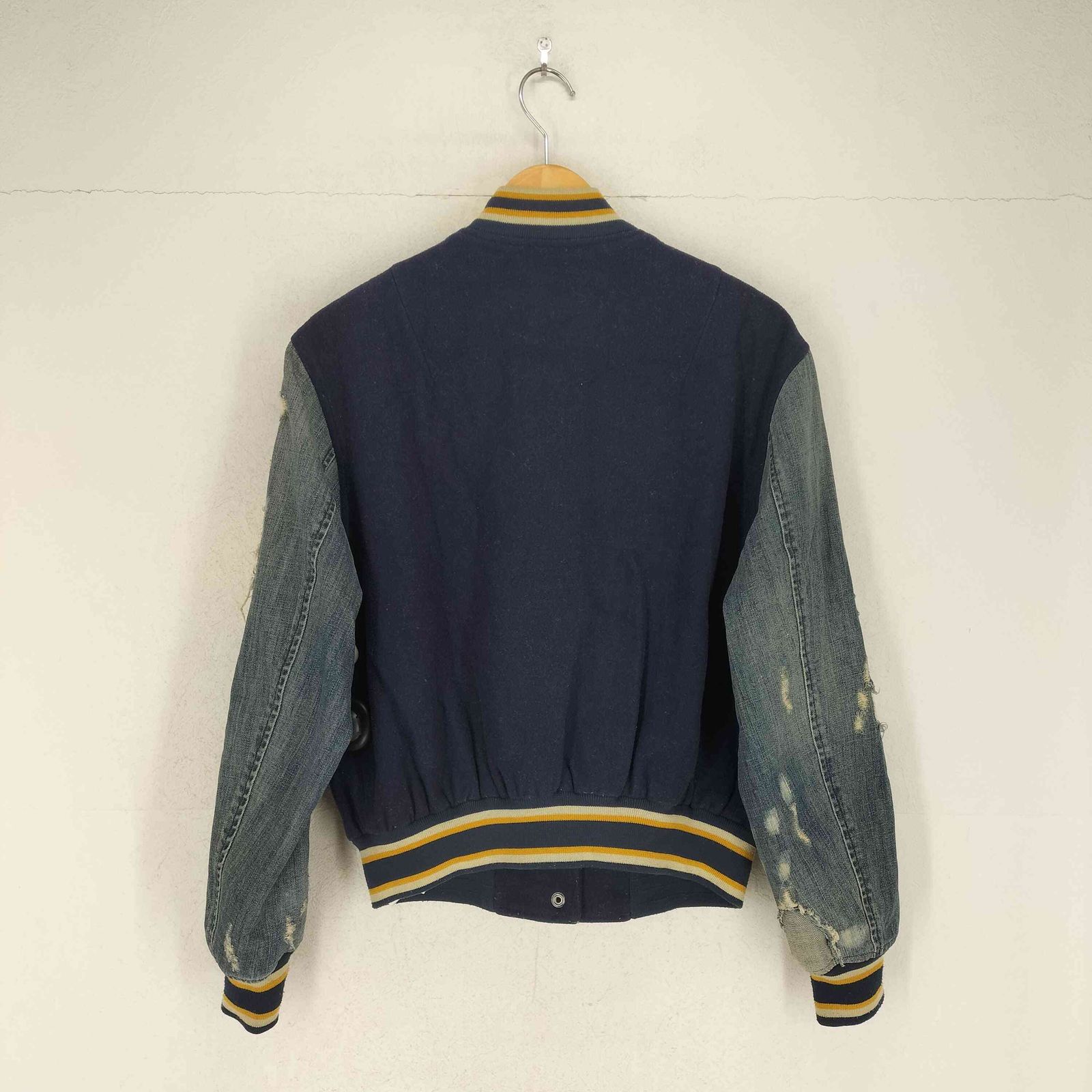 ディーゼル DIESEL ダメージ加工デニムスリーブ ウールメルトンワッペンスタジャン レディース S