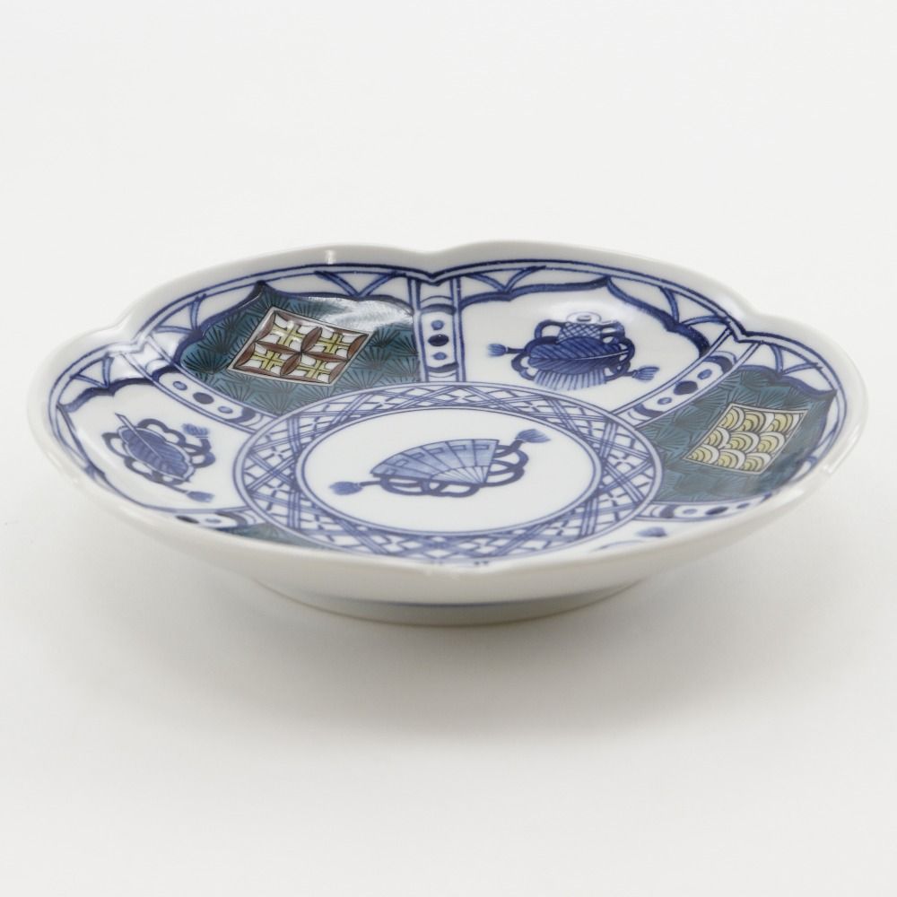 萌窯 色絵菊 5寸菊皿 4枚セット 萌窯 色絵菊 5