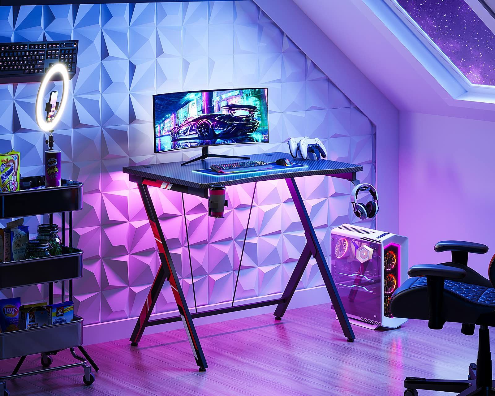 デスク ス字脚 ゲーミングテーブル パソコンデスク PCデスク 炭素繊維