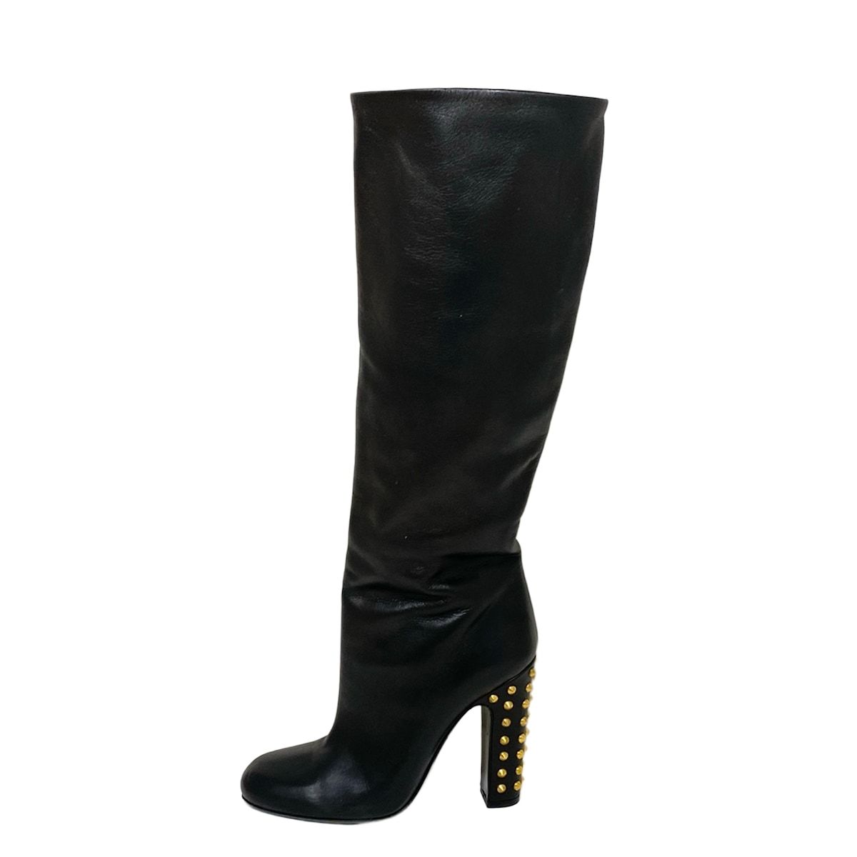 GUCCI グッチ ロングブーツ 361|2 レディース - 297199 黒×ゴールド スタッズ レザー