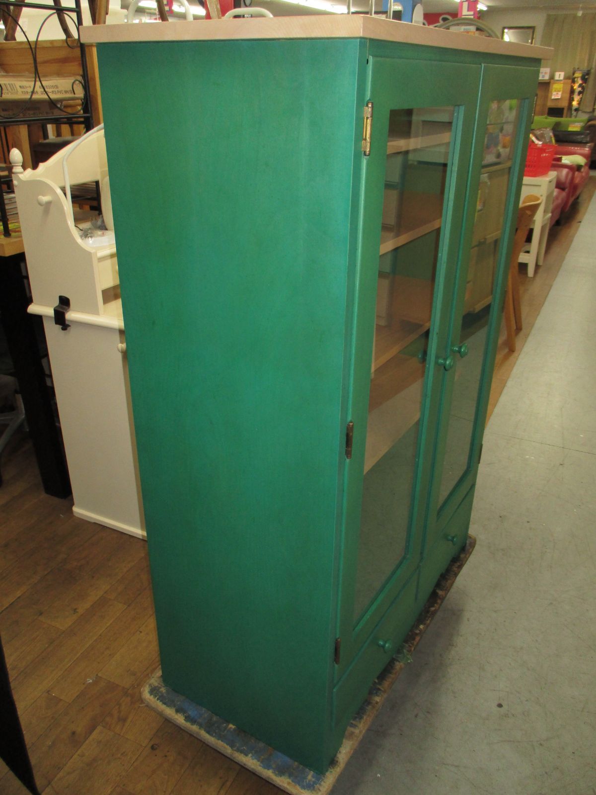 S366 ⭐ 飛騨家具キツツキ キャビネット アンティーク調 グリーン 幅