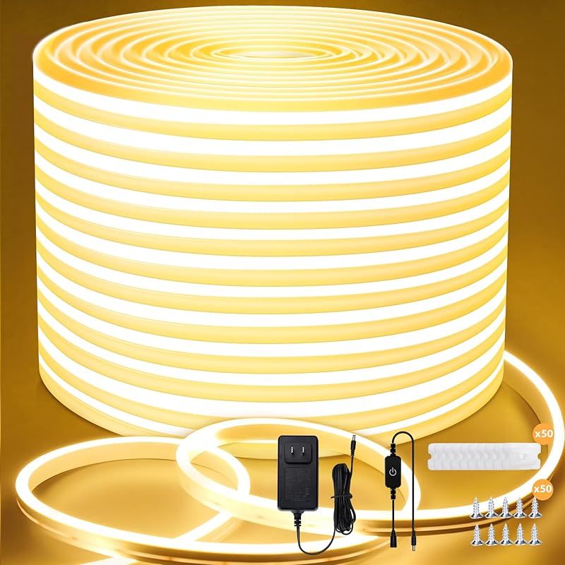 Lamomo LEDテープライト20M 防水 高輝度 テープライト LED 調光 折り曲げ自在 切断 長持ち 24V 電球色 チューブ 間接照明 室内|屋外|駐車場|店舗|DIY|装飾用 電源 調光器付き 0