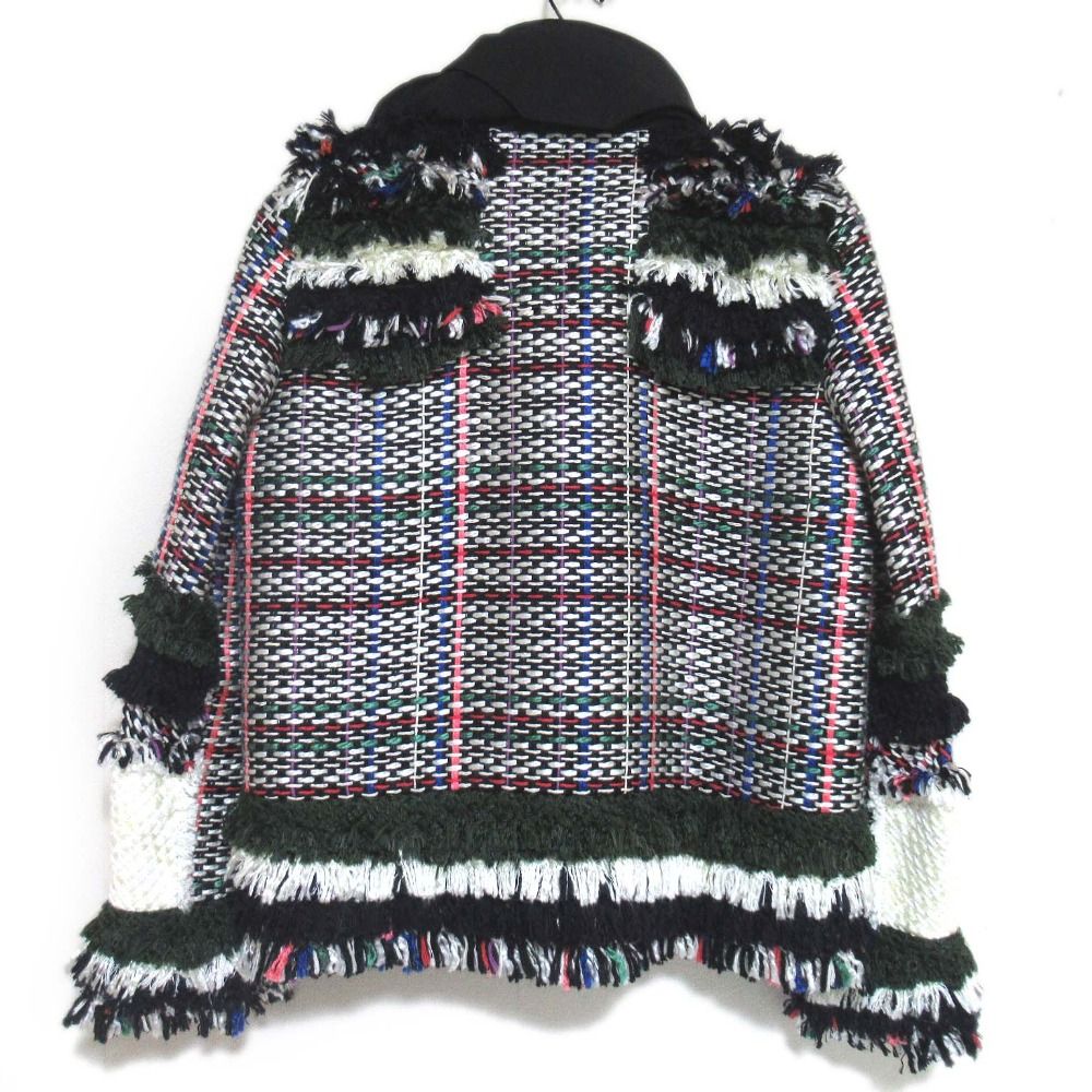 Sacai サカイ 収納フード ツイード フリンジ ミリタリージャケット 21-05421 サイズ1 マルチ レディース 古着