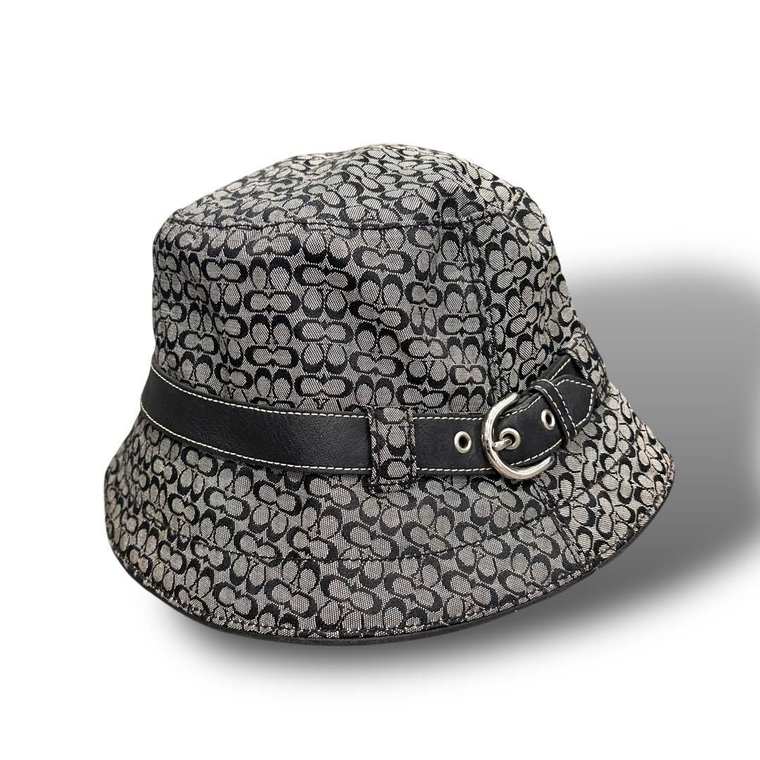 正規品 本物保証 COACH コーチ バケットハット シグネチャー柄 グレー キャンバス×レザー