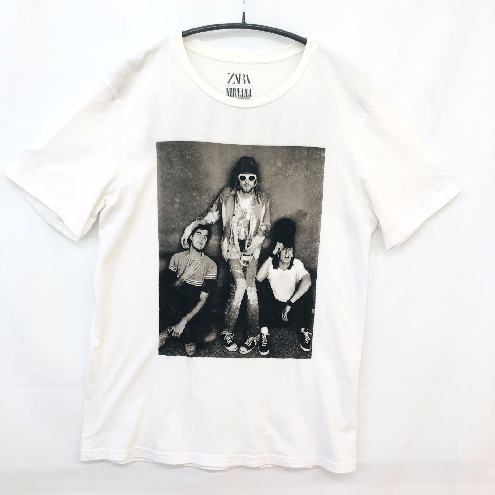 古着 美品 ZARA ザラ NIRVANA Tシャツ コットン100％ 白色 胸プリント 