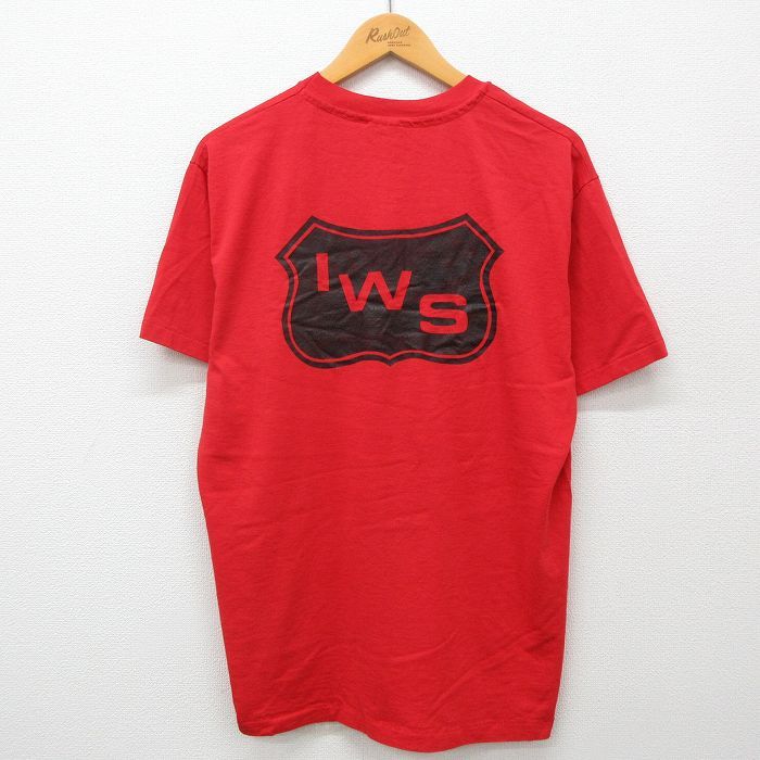 L/古着 ヘインズ 半袖 ビンテージ Tシャツ メンズ 90s IWS クルーネック 赤 レッド 24apr25 中古