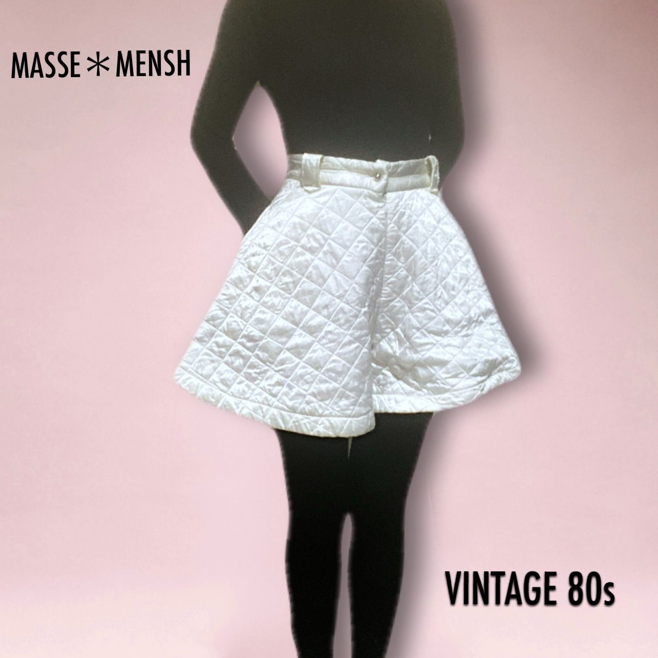 MASSE＊MENSH マッセメンシュ ヴィンテージ80s キルティングサテン ミニキュロット 白 60年代ファッション キュート レトロ クラシカル Y2K スタイリッシュ ミニマル シンプル