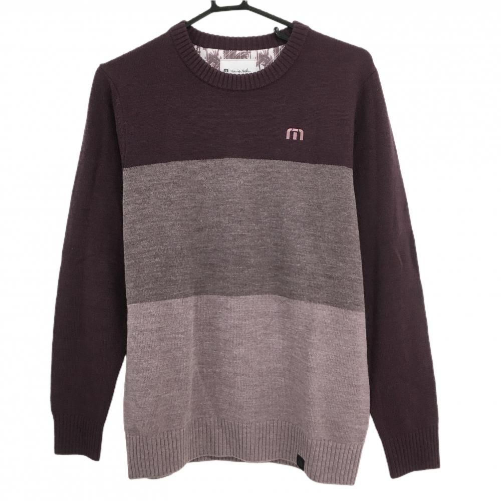 超 トラヴィスマシュー セーター ボルドー ボーダー切替 ウール混 ニット メンズ M ゴルフウェア TravisMathew