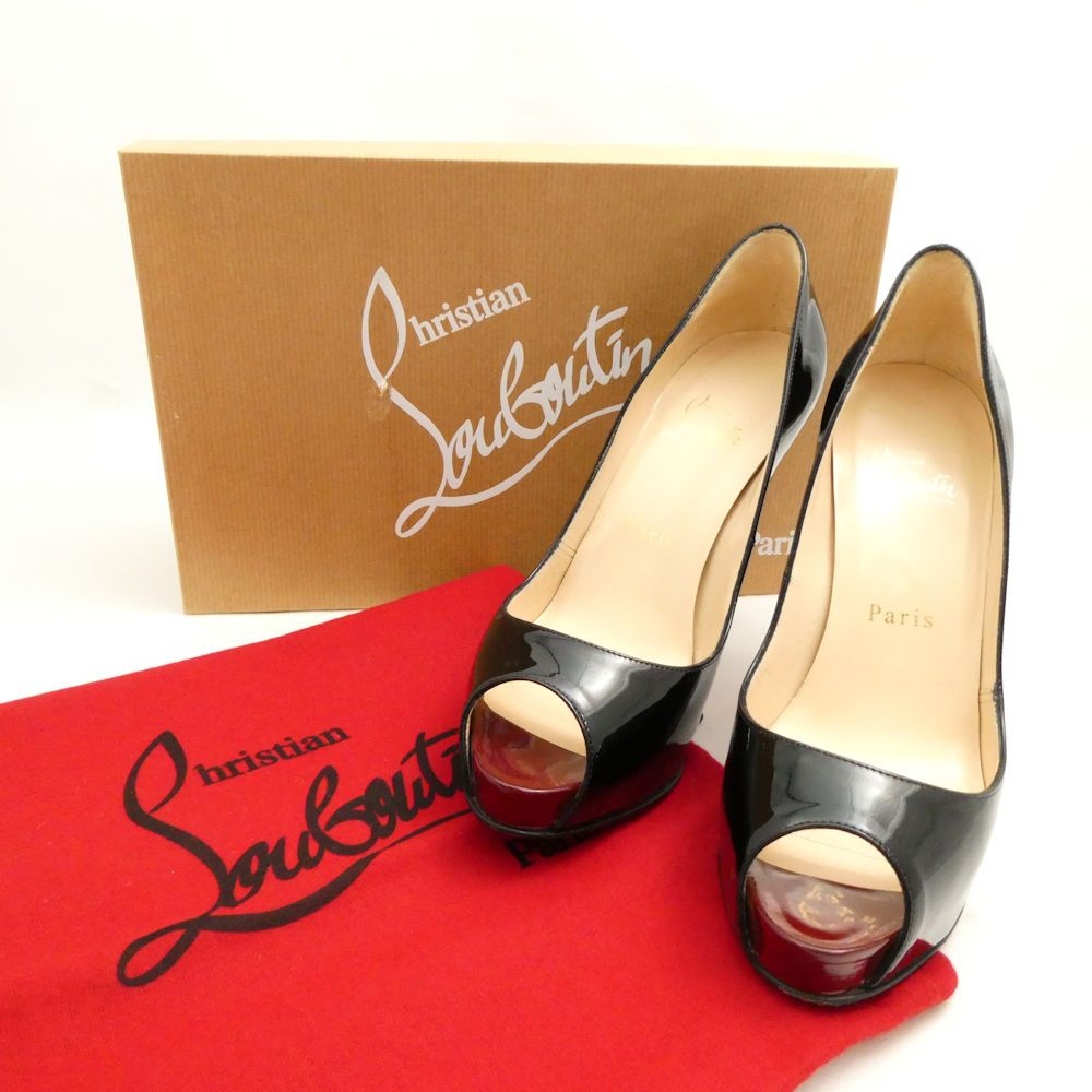 Christian Louboutin ルブタン VERY PRIVE 120 オープントゥパンプス 36.5 PATENT CALF パテント ハイヒール レディース AY6893