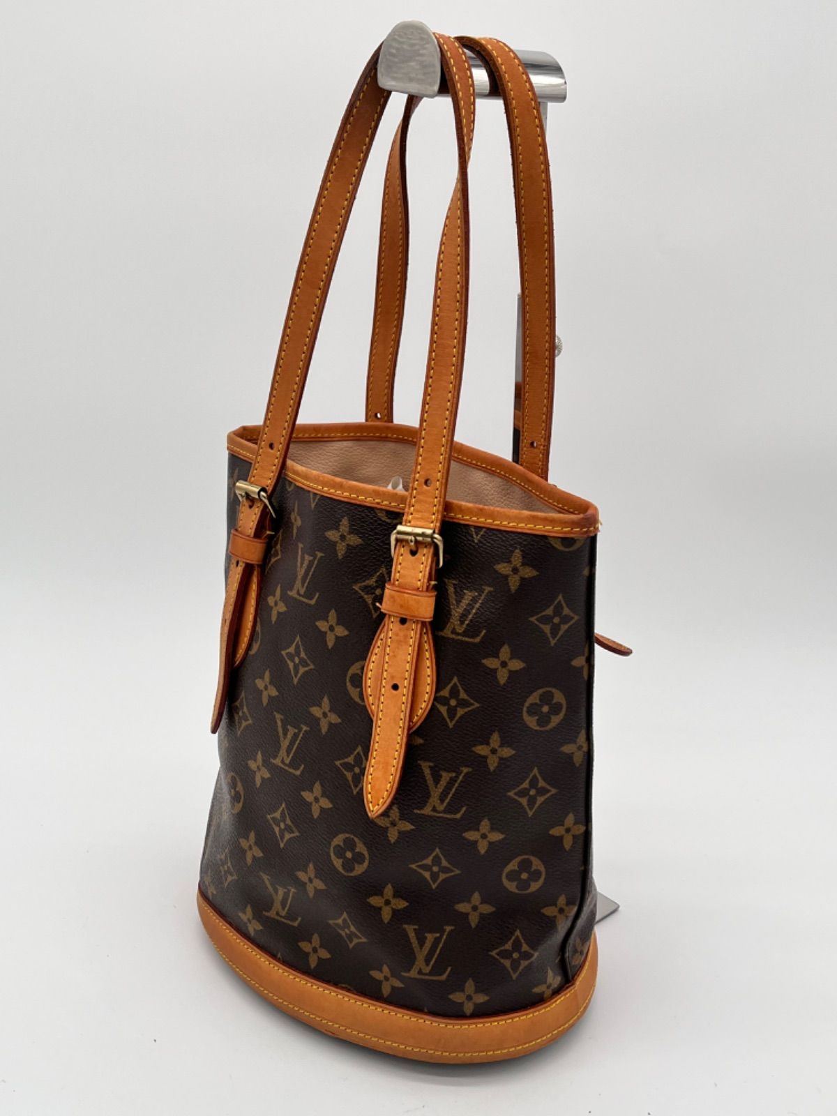 【美品】LOUIS VUITTON　ルイヴィトン　M42238　バケットPM　バケツ型 トートバッグ　ショルダーバッグ　モノグラム　ブラウン　プチバケット