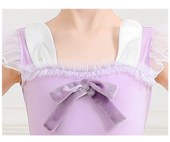 バレエ レオタード 子供 スカート付き リボン チュール チュールスカート フ スカート 子ども ジュニア キッズ こども おしゃれ レッスン 練習着 シンプル かわいい ピンク パープル 紫 huawu06