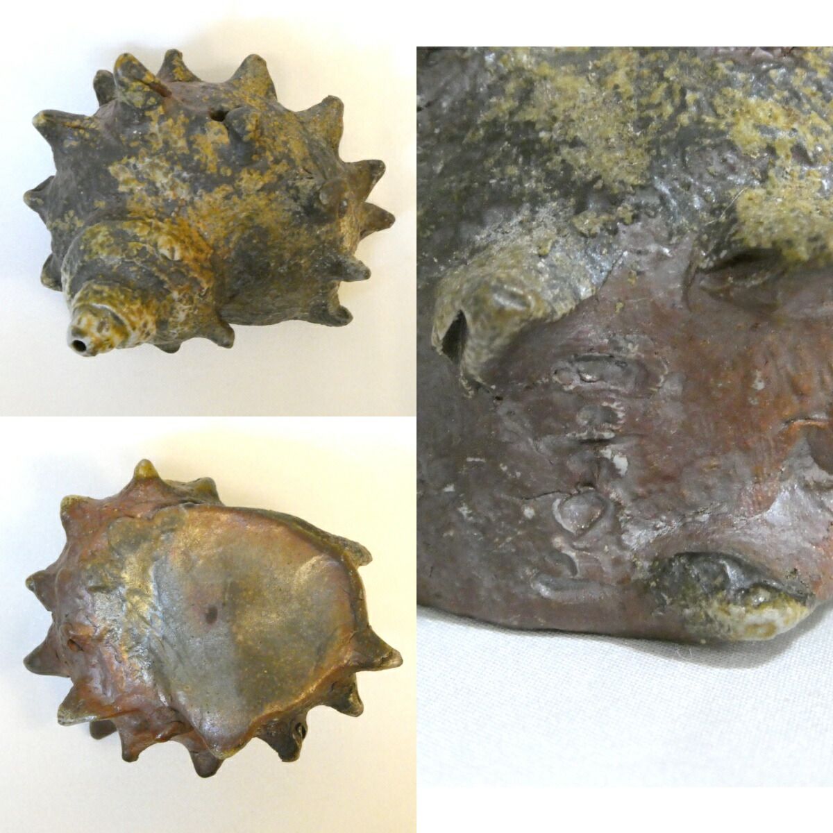 ◉【M-09】◉細工物の名工・初代、小山一草先生　備前焼鶏置物◉ 七月の特売品】二代 小山一草作 備前 栄螺蓋置【中古 美品
