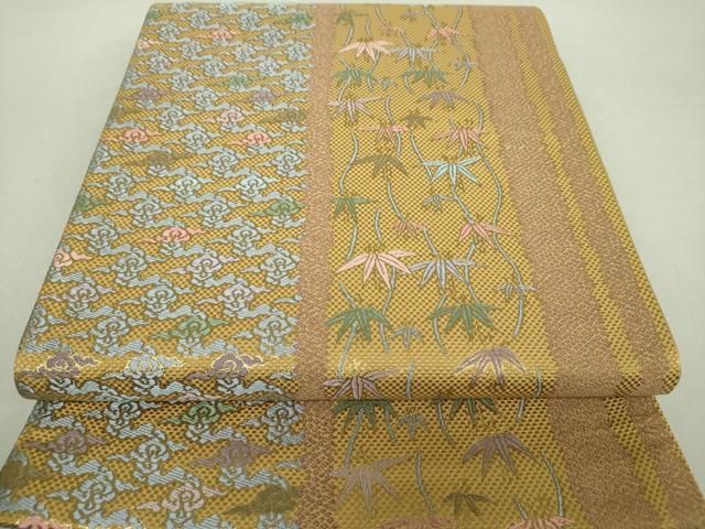 平和屋着物●六通柄袋帯　唐織　市楽織　立涌笹文　霊芝雲　金糸　正絹　逸品　未使用　DAAU5712ps 平和屋着物○六通柄袋帯 唐織 市楽織 立涌笹文 霊芝雲 金糸 正絹 逸品