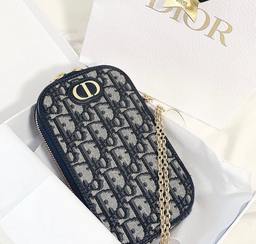 かわいい Call'in Dior 30 Montaigne 電話ケース 30 Montaigne Call'in Dior Phone Holder Blue Dior Oblique