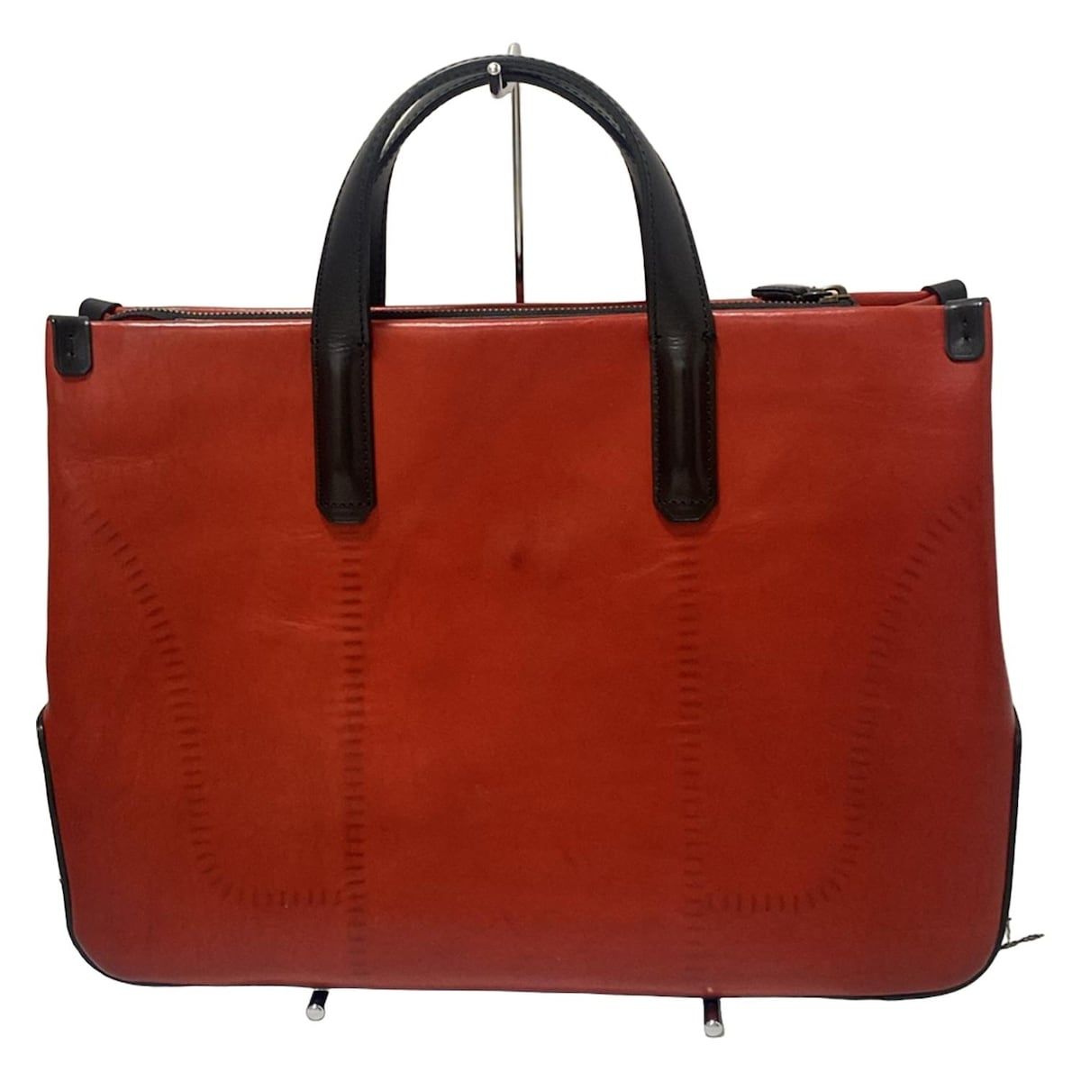 LIN-KU リンク ビジネスバッグ - レッド×黒 本体ロックなし レザー