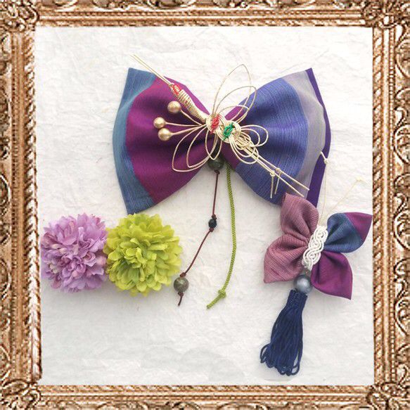 確認たらりんヘアリボン ヘアゴム911アンティークローズライラック紫