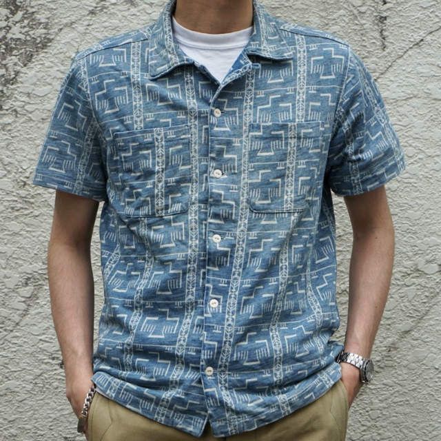 RRL ダブルアールエル Indigo Thunderbird Print Camp Shirt 本藍染め