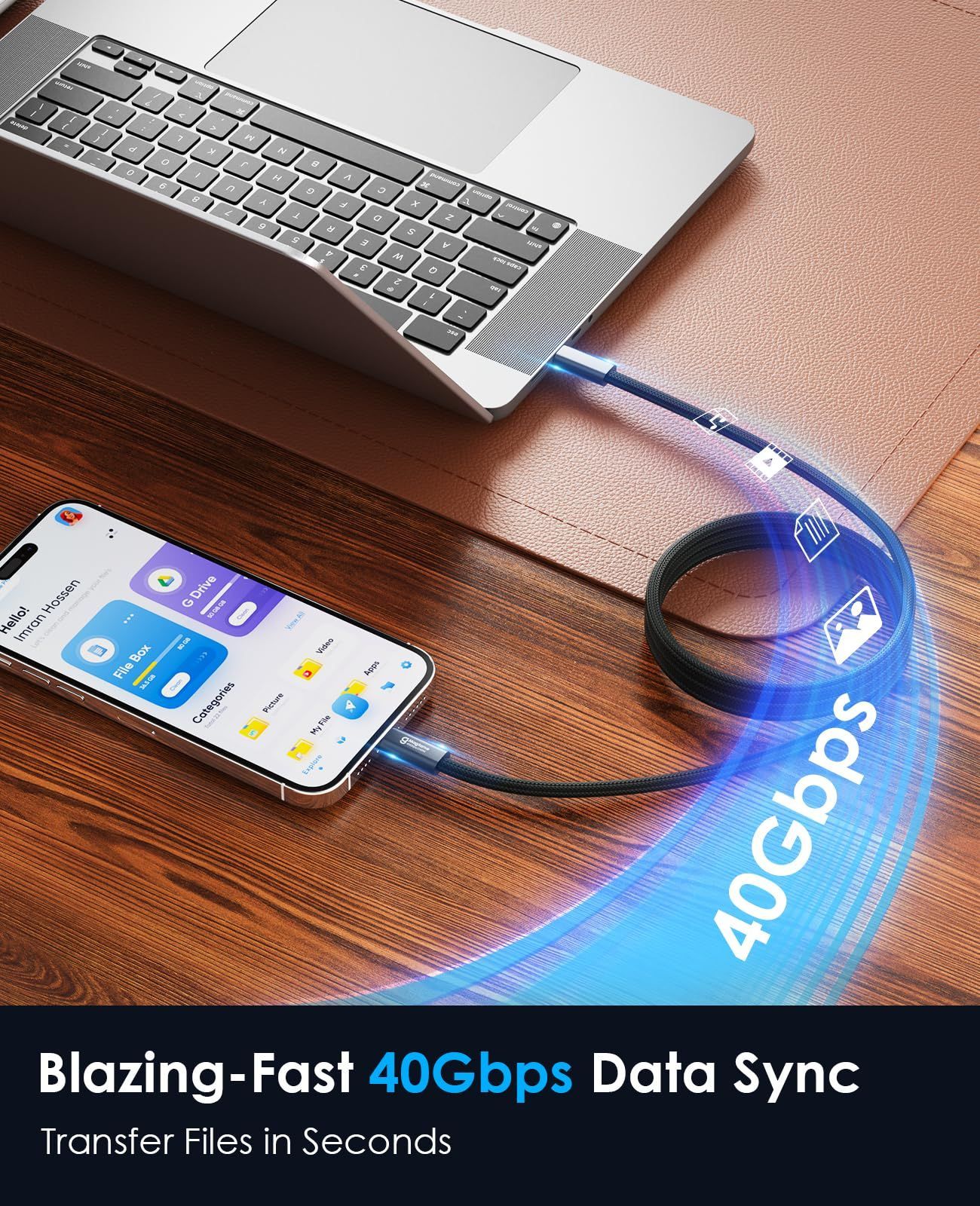 40Gpbs高速データ転送 type-ctype-cケーブル