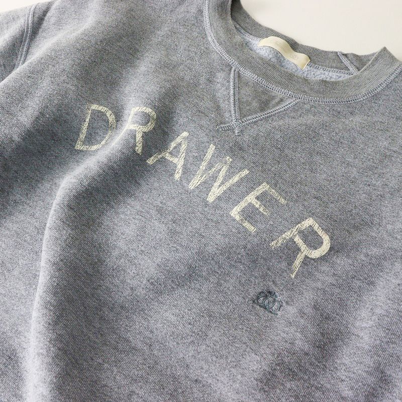 【美品✨近年モデル】ドゥロワー 吊り裏毛スウェット ロゴプリント グレー 綿 ドゥロワー Drawer コットンツリ裏毛プリントクループルオーバー