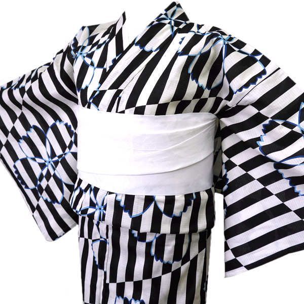 着物美人 浴衣 半幅帯 2点セット くすみ 綿紅梅 女浴衣 浴衣女性 浴衣女の子 浴衣帯付 浴衣白 浴衣黒 半幅帯白 浴衣帯白 浴衣帯 帯付き 浴衣セット 街着 大人 女性 女の子 M F L 156-168 オフ白 黒 縞に桜 m442842