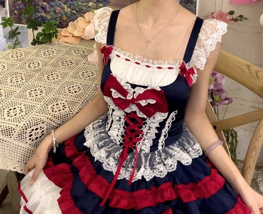 ロリータフリルドレス 宮殿風 リボン姫ティアードスカート 地雷