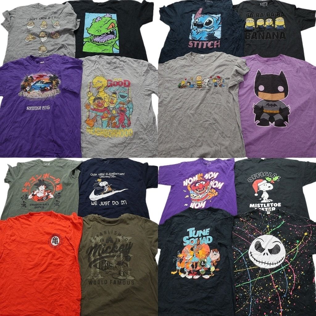 古着卸 キャラクター 半袖Tシャツ 16枚セット メンズ Ｌ |XL セサミ スヌーピー ルーニー テューンズ 古着 NA2682