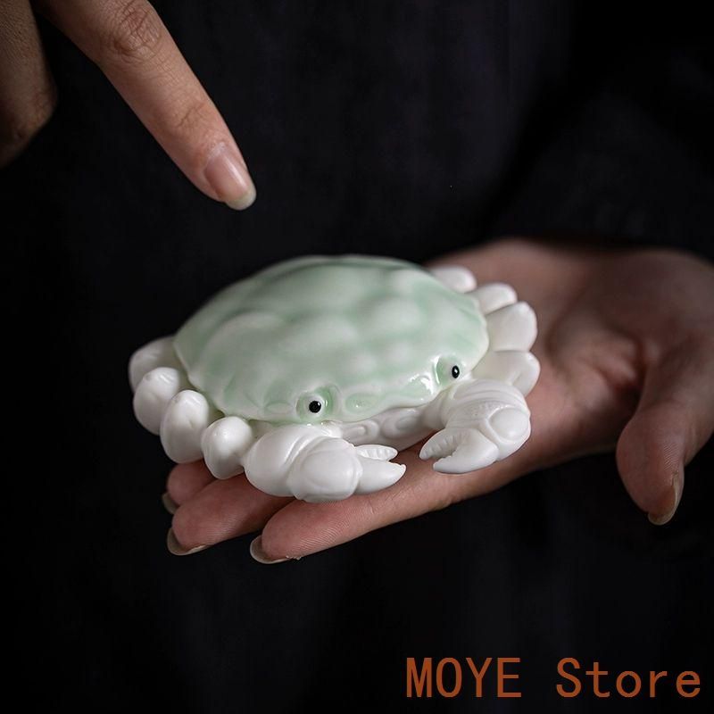 陶磁器 八方来財蟹 茶道茶寵 蓋置 書斎 文鎮 盆栽造景 装飾