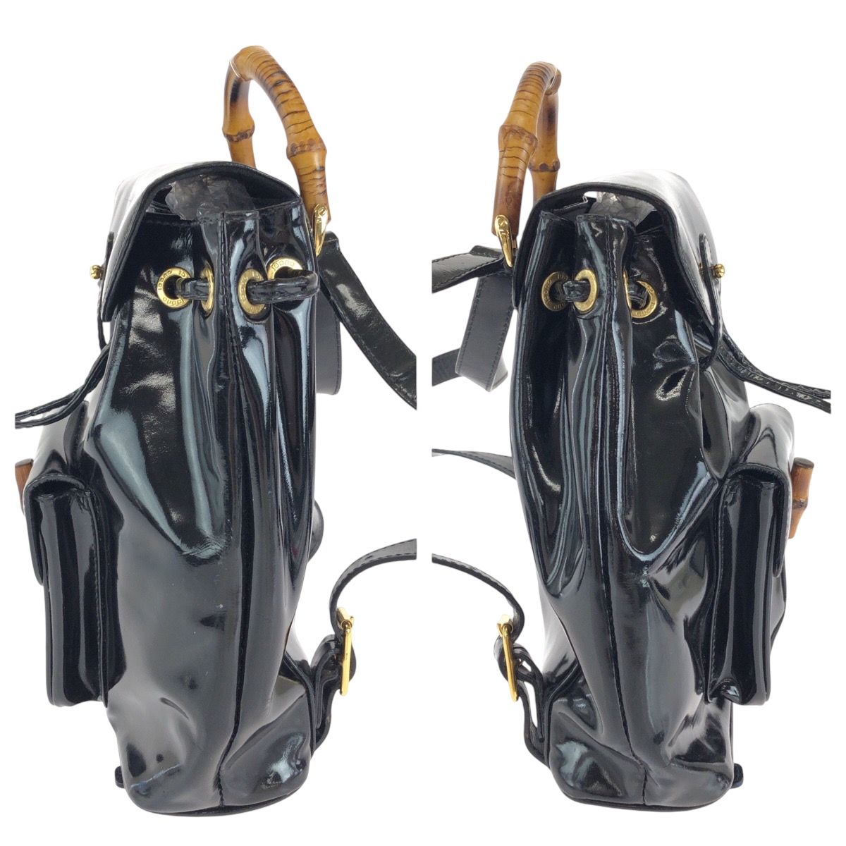 美品 GUCCI グッチ バンブー ブラック 黒 ゴールド金具 パテント