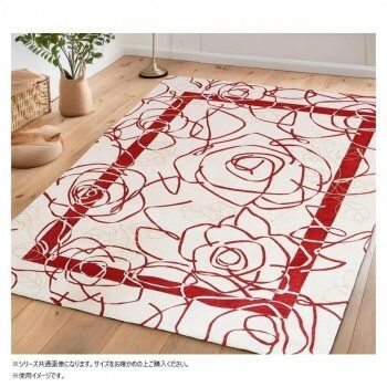 ベイス イタリア製 ジャガード織 カメリア マット65x240 アイボリーレッド FM01A051