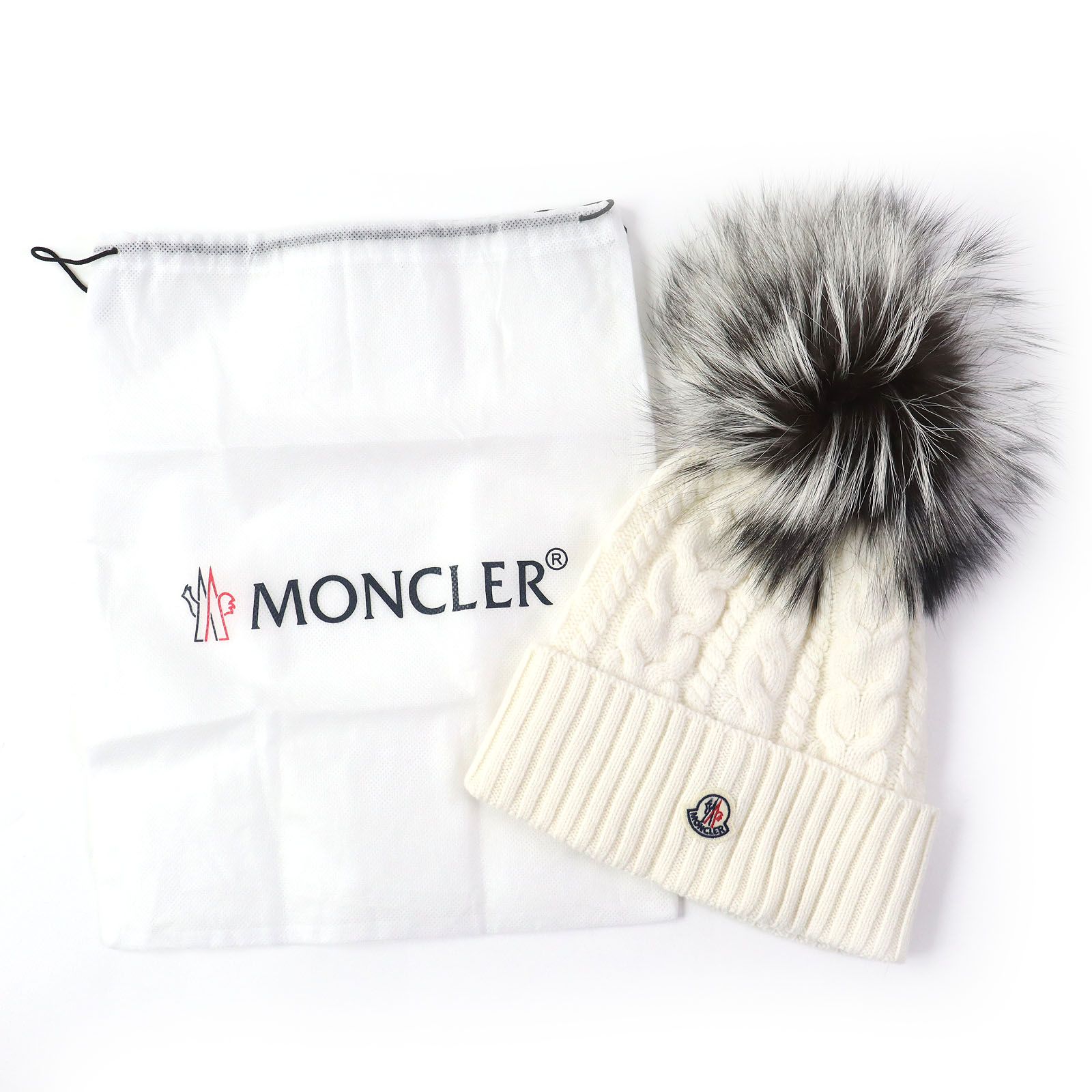 MONCLER ファー付きニット帽 羊毛70% カシミヤ30%シルバーフォックス MONCLER ファー付きニット帽 羊毛70% カシミヤ30%シルバーフォックス