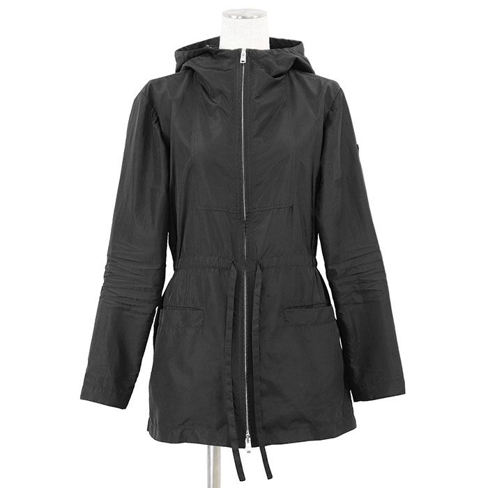 PRADA プラダ ジャケット ナイロン Re-Nylon リナイロン ロゴ ファスナー トライアングル プレート ドローコード フーデッド ベルテッド ギャザー ジップアップ ブルゾン レディース サイズ 40 ブラック 黒 291372