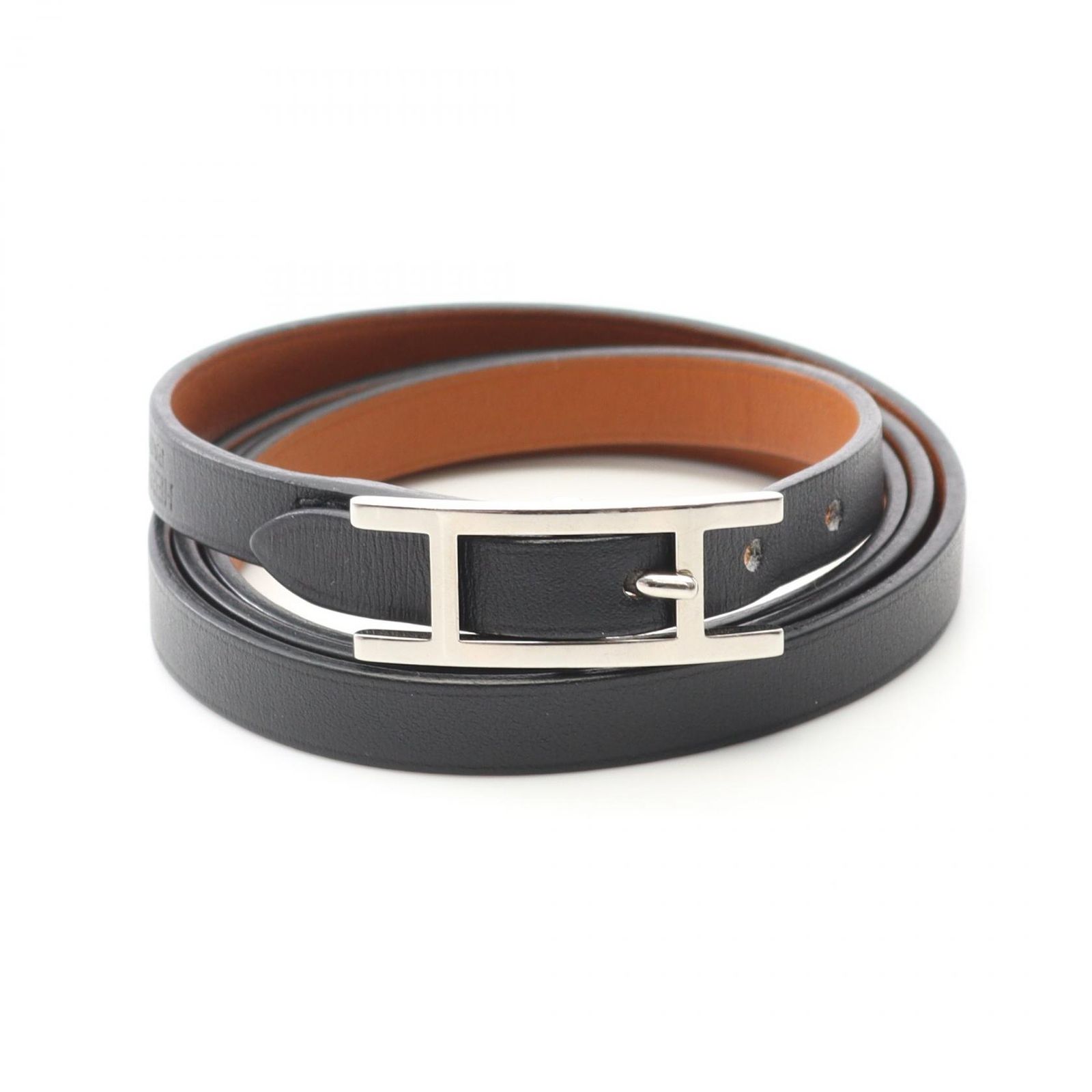HERMES ブレスレット アピ3 HERMES】エルメス アピ3 ロング レザー 黒 ユニセックス