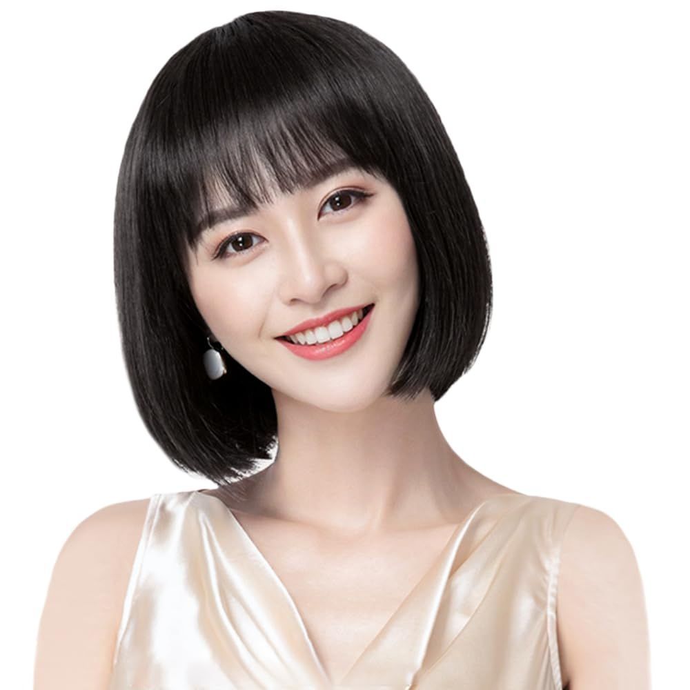 普段用 かつら 空気感 ヘアピース フルウィッグ 小顔 ウィッグ 人気 斜め 前髪 丸めシルエット レディース 愛され女子 ショートボブ 手植え 最旬 人毛 ヘアボブスタイル J-S