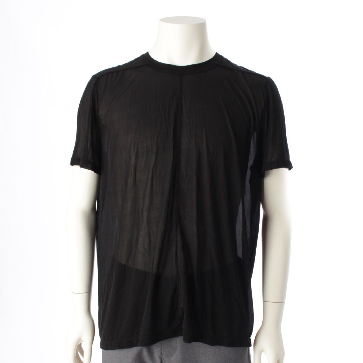 リックオウエンス 23SS LEVEL TEE キュプラ シースルー クルーネック 半袖Ｔシャツ カットソー トップス RU01C4265-BZ ブラック XL【中古】