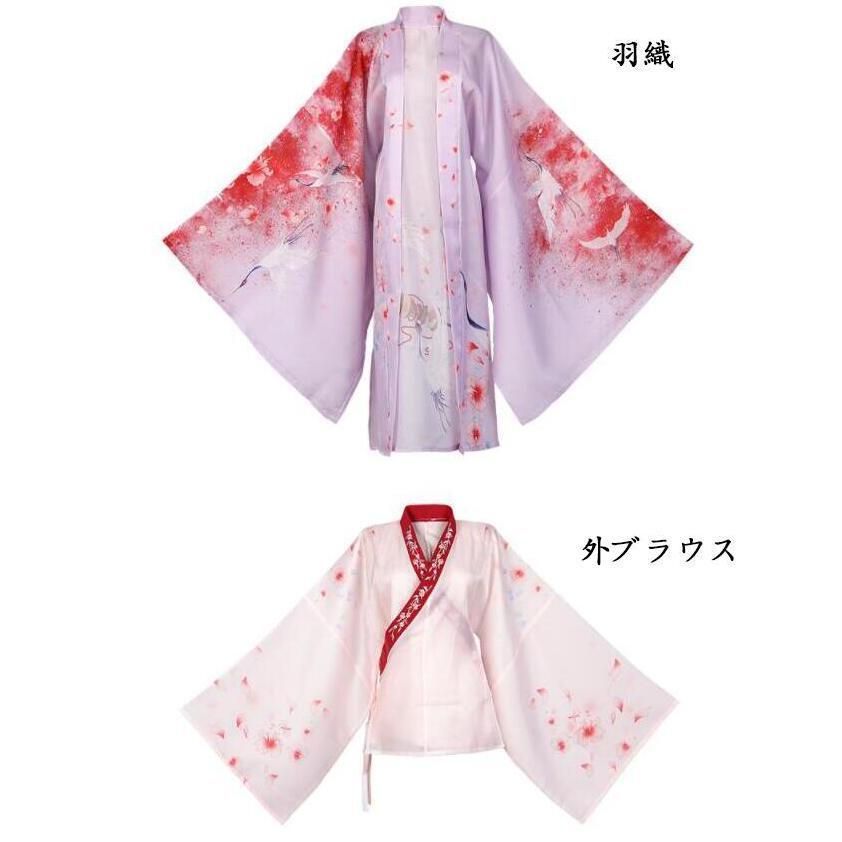 グラデーション中華風コスプレ衣装 レディース鶴プリント中国伝統古典唐装豪華チャイナドレス