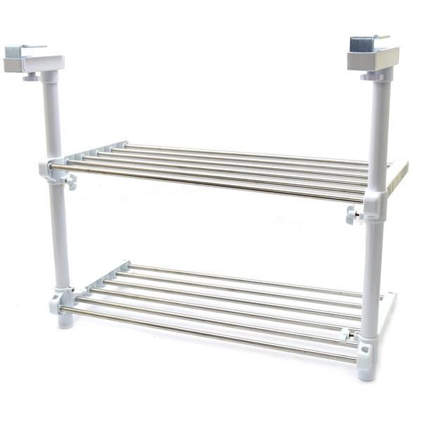 新品☆吊り下げキッチンラック 2段 高儀 TAKAGI ステンレス 伸縮吊り下げ キッチンラック 2段 棚 幅調整可能 シルバー つりさげ 穴あけ不要 挟みこみ キッチン置き棚 収納棚 キッチン収納 錆びにくい 耐荷重6kg