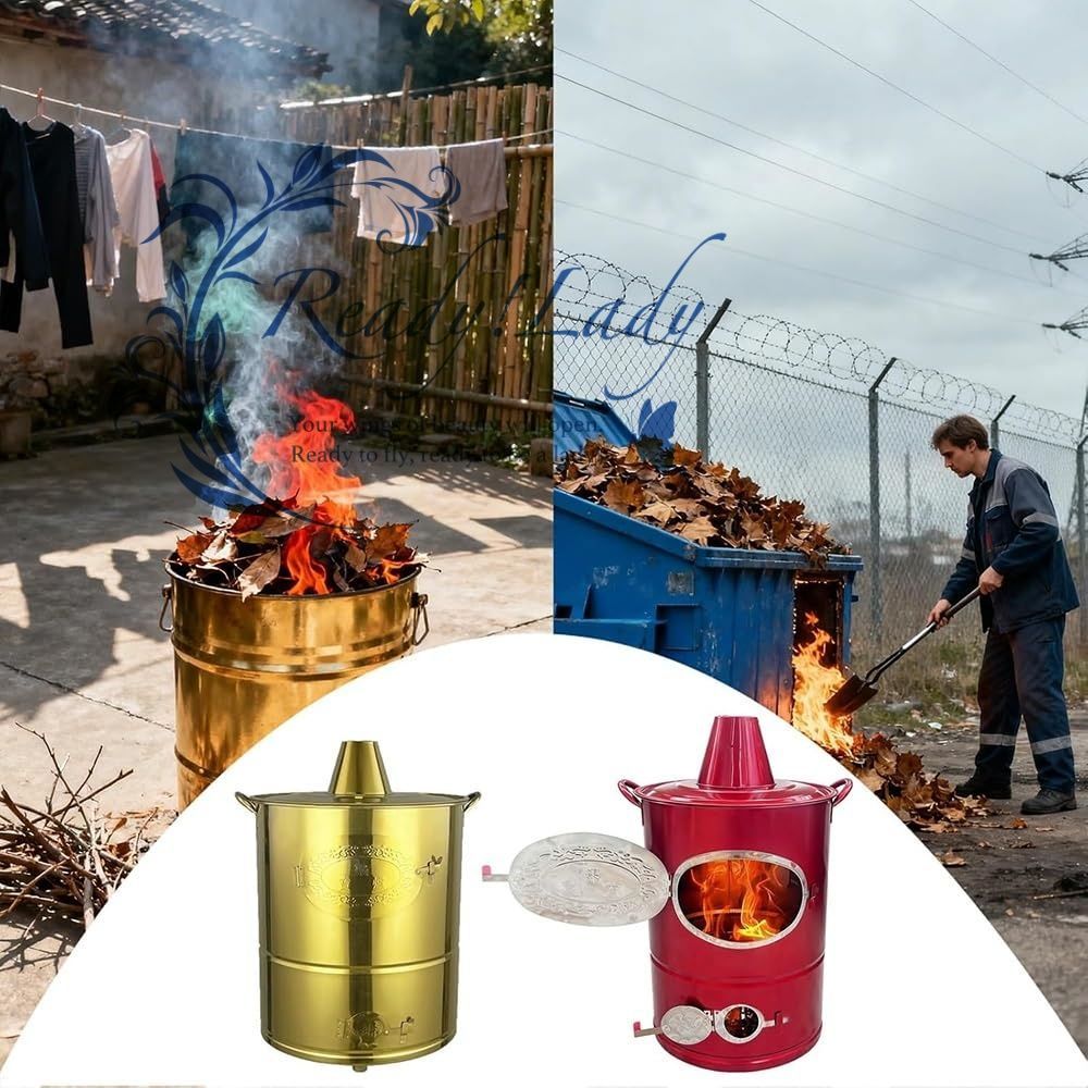 焼却炉 大型 家庭用 屋内外兼用 耐熱塗装-ステンレス製 防臭設計 紙焼却 供養炉 仏具 ゴミ焼却 落ち葉焚き 耐火ドラム缶 40cm OLIVEOS_COM_TR