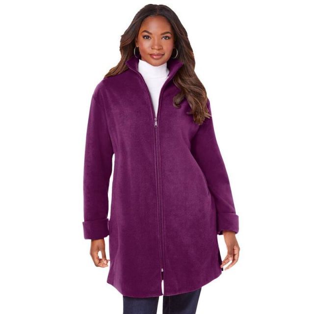 【送料無料】 ロアマンズ レディース ジャケット・ブルゾン アウター Roaman's Women's Plus Size Plush Fleece Driving Coat Dark Berry