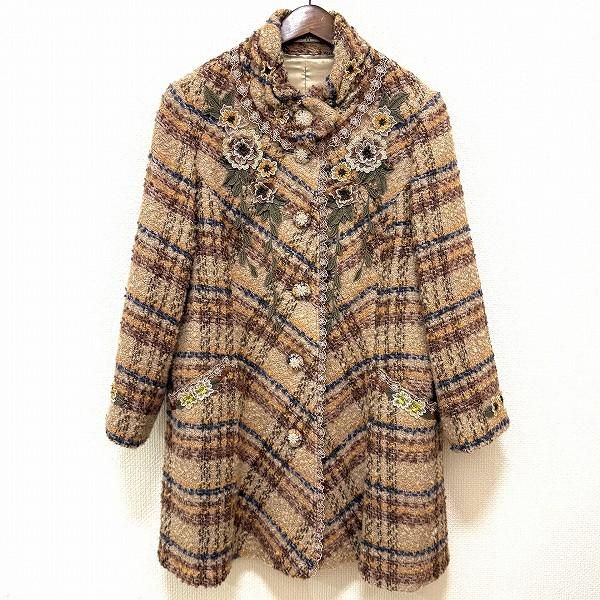 moca【❤️メルヘン88❤️】タフタ切換え刺繍・ストッパーライナー付きコート 秋半額SALE対象】 コート Aラインコート ダブルボタン チン