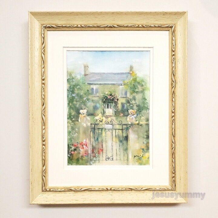 絵画 ｢おしゃべりなクマ達2｣ 18×13cm 水彩/パステル 額付き Yumi Kohnoura 神之浦由美 アート 作品 原画