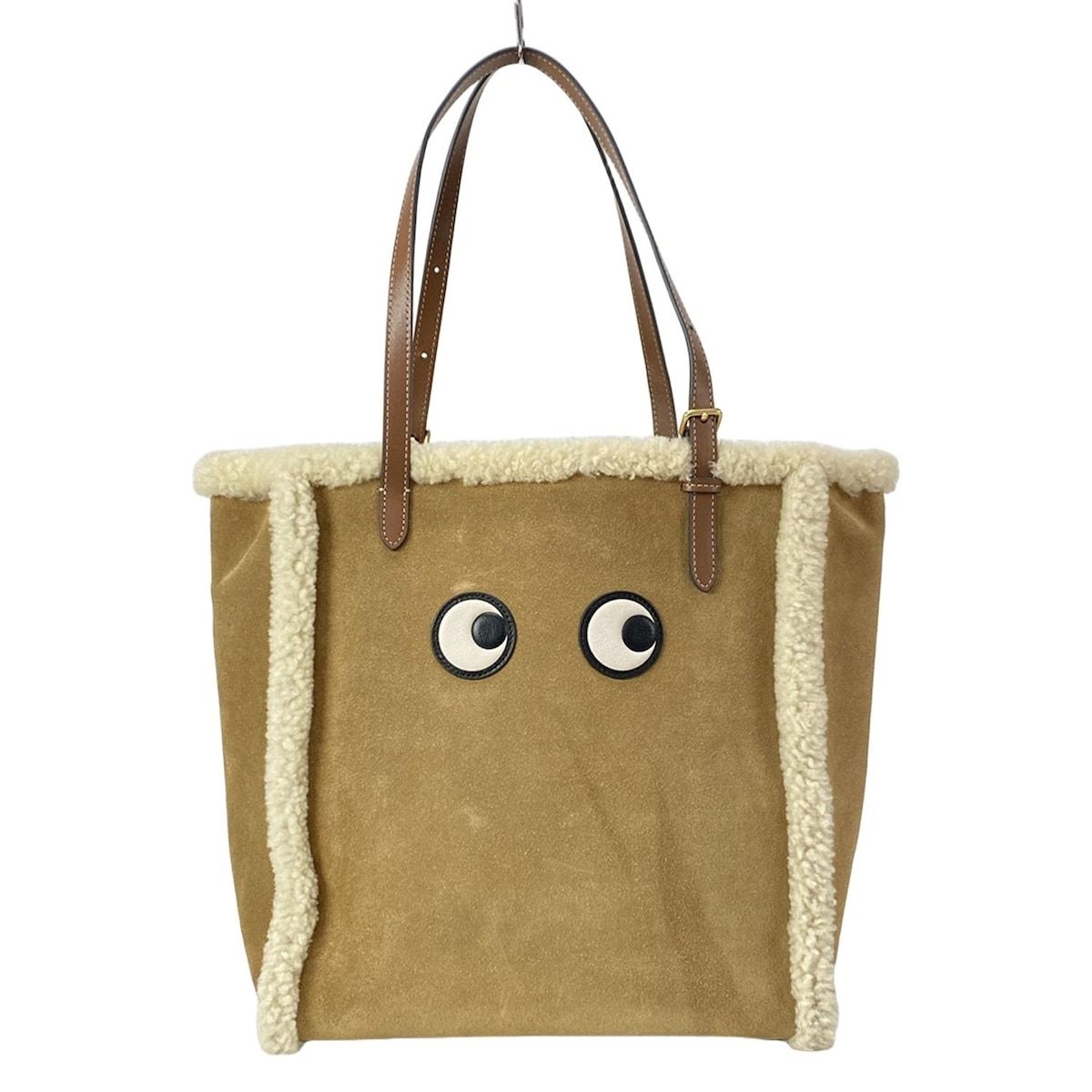 Anya Hindmarch アニヤハインドマーチ トートバッグ アイズ 195188 ブラウン×アイボリー×ダークブラウン レザー ムートン