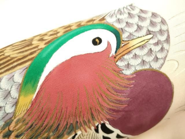 平和屋着物○塩瀬 九寸名古屋帯 作家物 手描き 鴛鴦 金彩 正絹 逸品